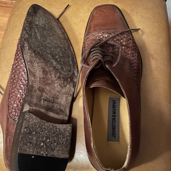 Johnson and Murphy Square Men’s Brown Leather Toecap Woven Oxford Shoes sz 8.5M - Picture 3 of 7